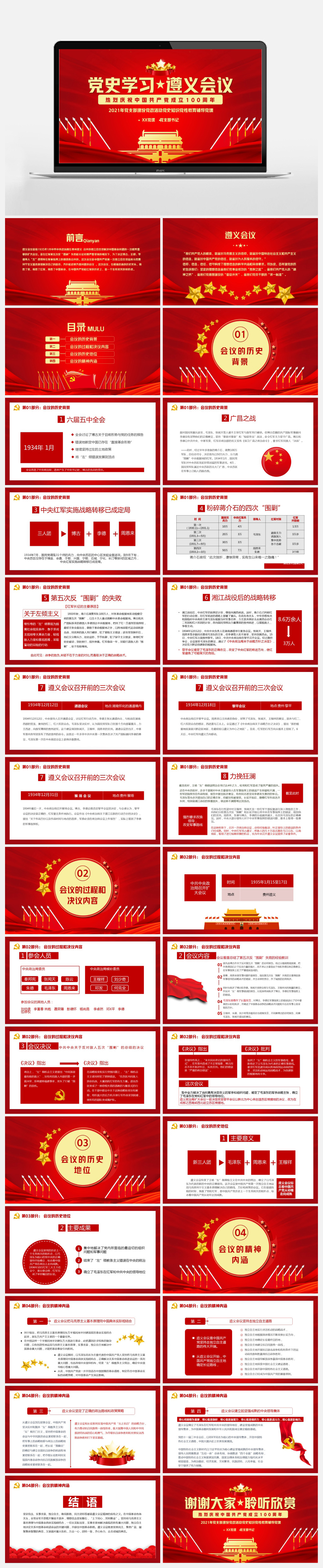红色党政风党史学习遵义会议党课教育红色文化ppt素材
