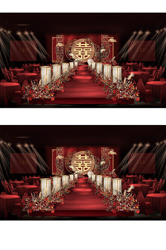 红色中式舞台效果图