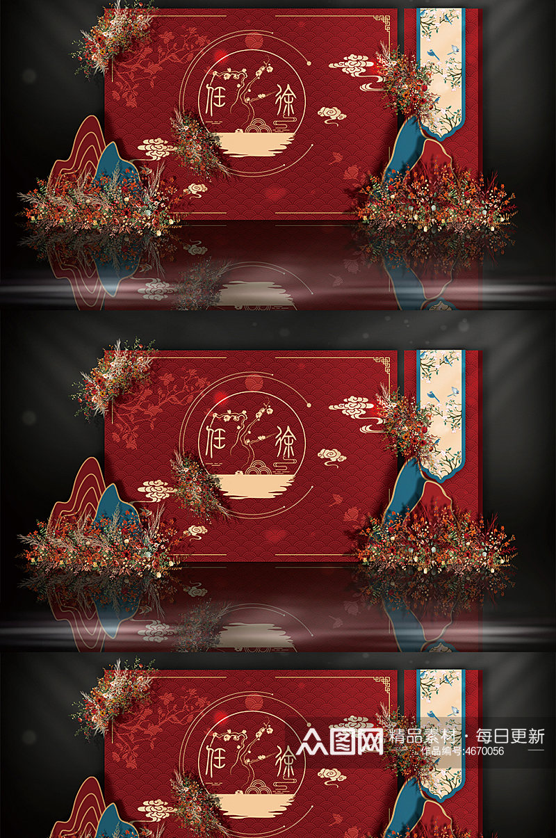 中式红色婚礼效果图素材