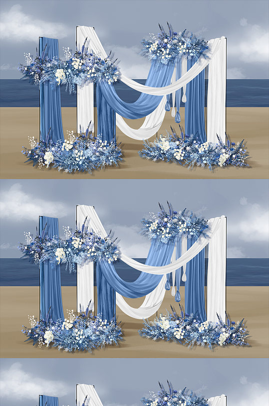 蓝白布幔小众简约风婚礼效果图-众图网