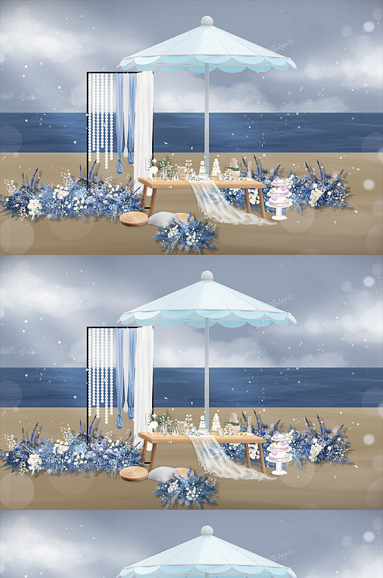 蓝白布幔小众简约风婚礼效果图-众图网
