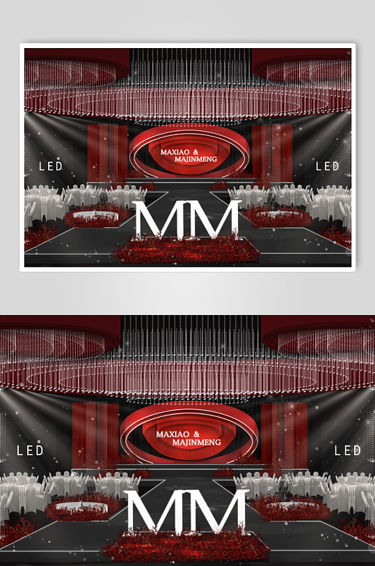 大气红色水晶舞台婚礼效果图-众图网