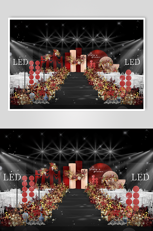 红色香槟色布慢婚礼效果图-众图网