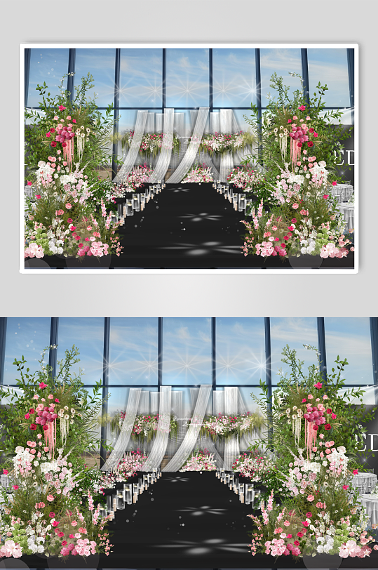 白绿色纱幔婚礼舞台效果图-众图网