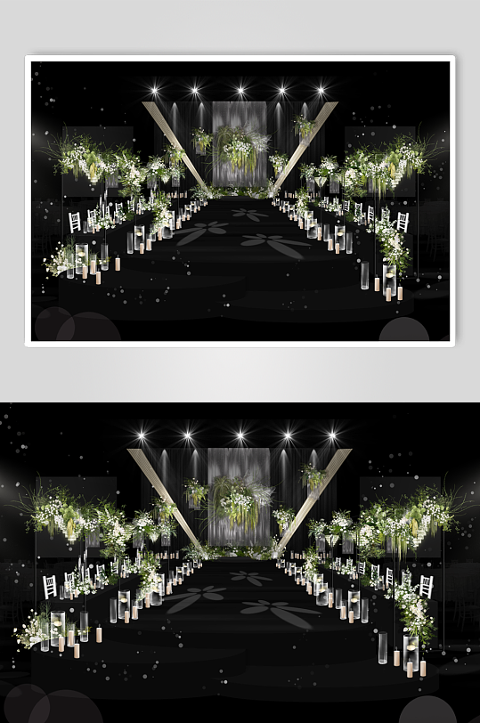 白绿色小众线帘舞台婚礼-众图网