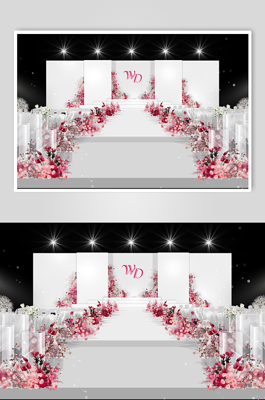 玫红色白色韩式婚礼效果图