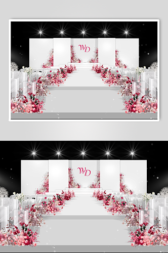 玫红色白色韩式婚礼效果图