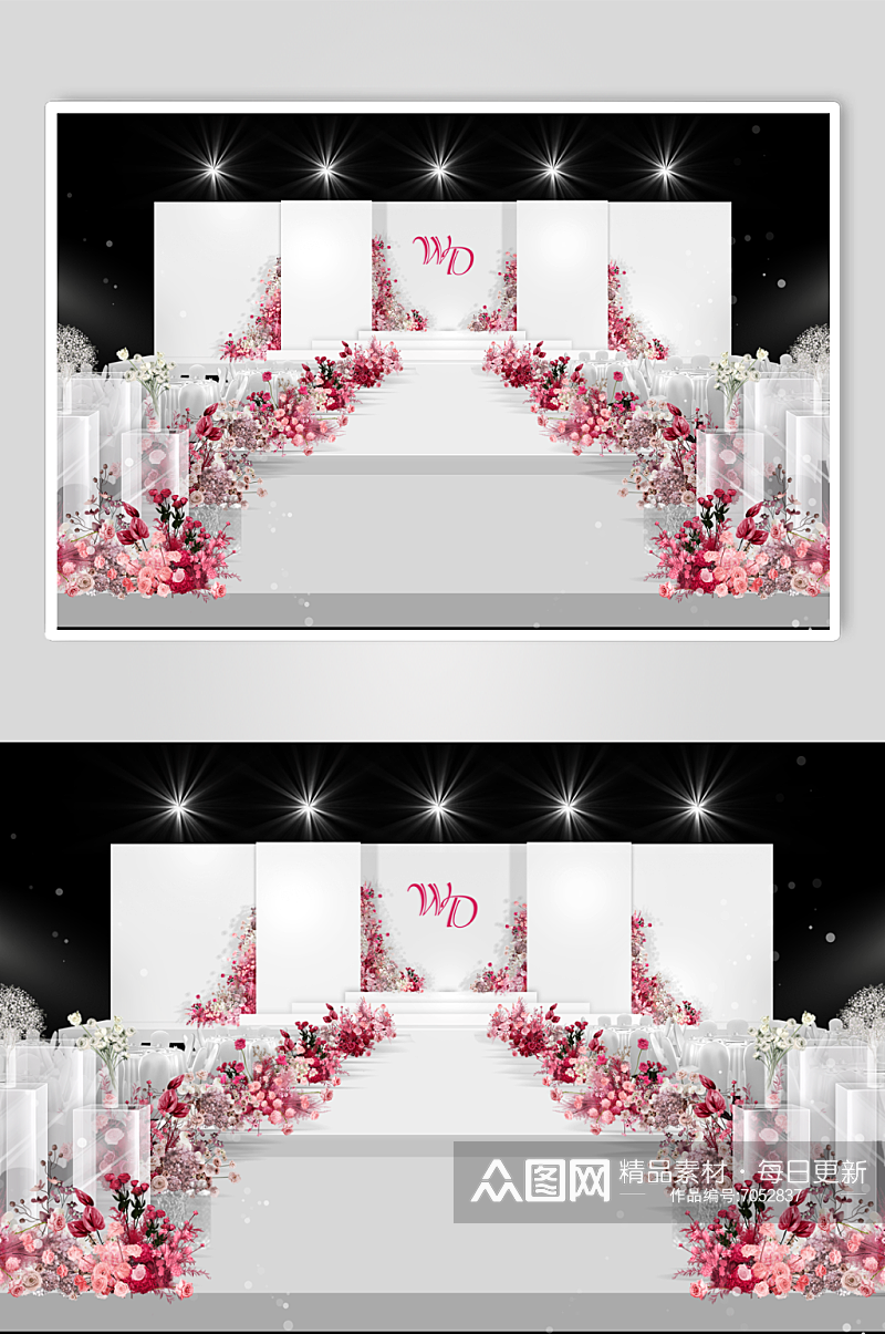 玫红色白色韩式婚礼效果图素材