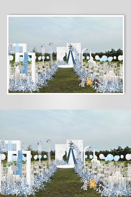 白蓝色户外草坪婚礼舞台-众图网