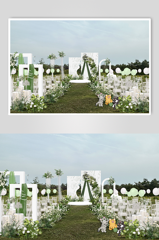 白绿色户外草坪婚礼舞台-众图网