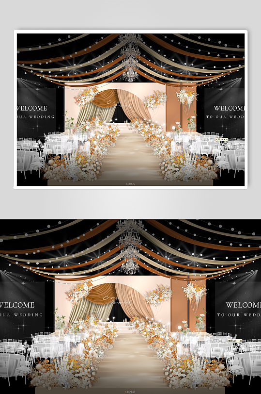 香槟色咖色布慢婚礼舞台-众图网