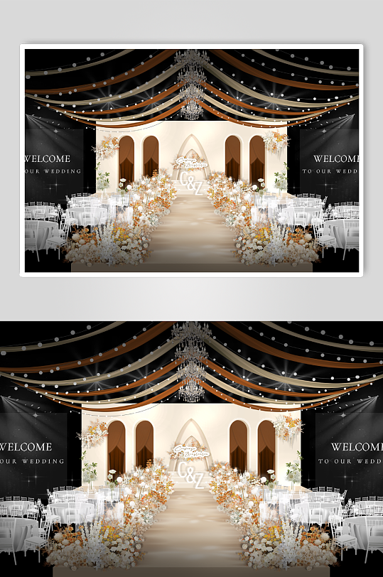 香槟色咖色布慢婚礼舞台-众图网