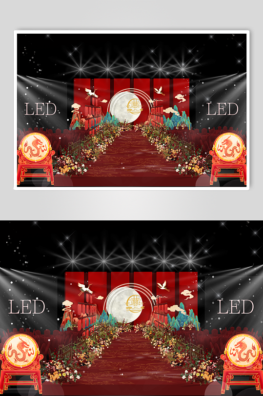 红色新中式婚礼效果图-众图网