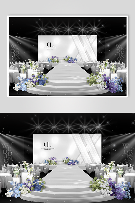 白色简约韩式婚礼效果图-众图网