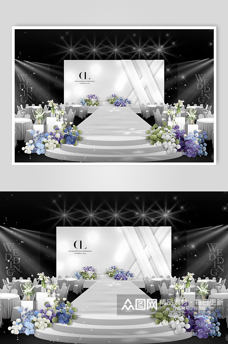 白色简约韩式婚礼效果图素材
