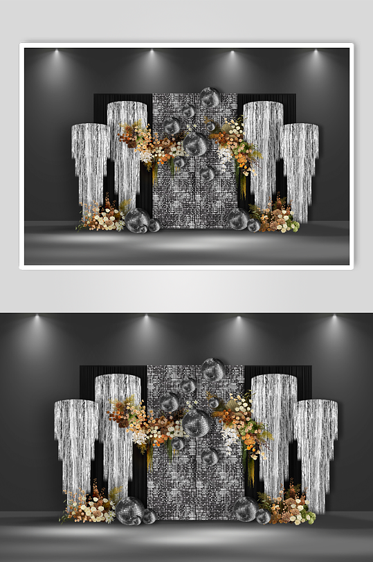 银色风动板雨丝帘简约婚礼签到-众图网