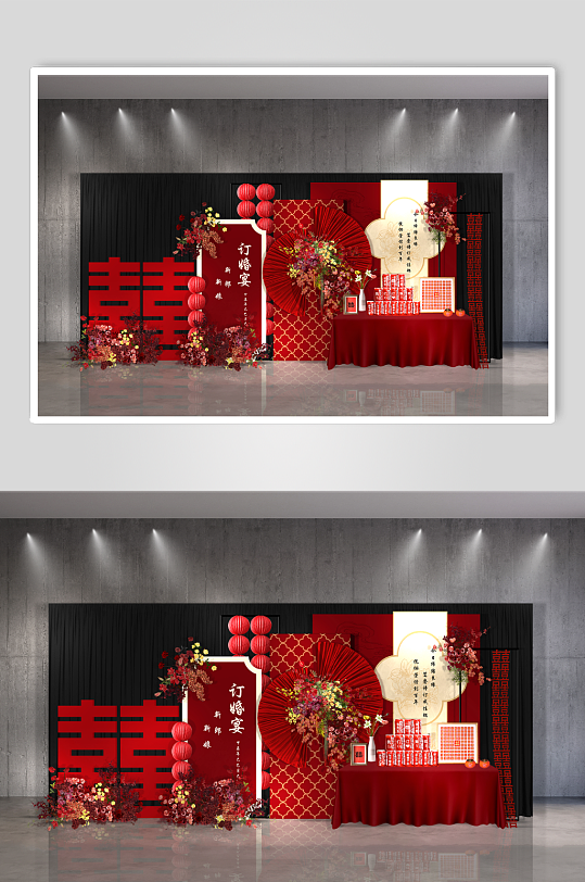 新中式香槟红喜子婚礼签到-众图网