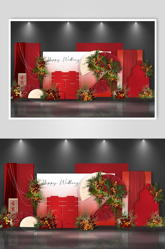 红白色喜子布慢婚礼签到-众图网