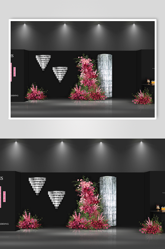 玫红色大气简约黑色韩式婚礼签到-众图网