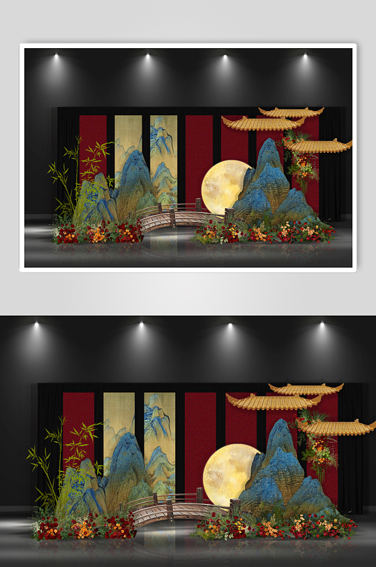 红色中式婚礼签到布置-众图网