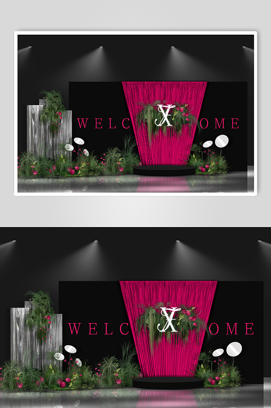 韩式简约玫红色布慢银色布婚礼签到布置-众图网