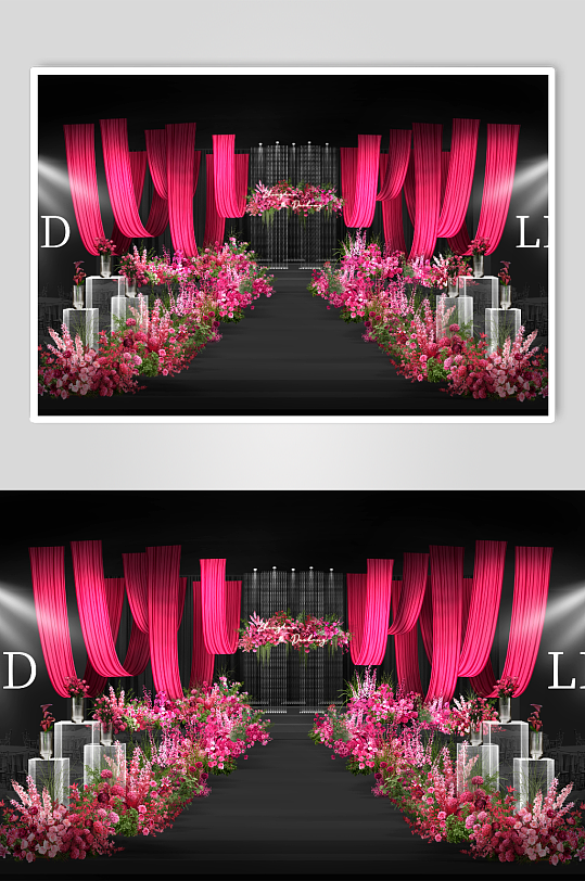 玫红色布幔水晶系列婚礼效果图-众图网