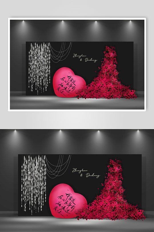 玫红色简约爱心婚礼签到效果图-众图网
