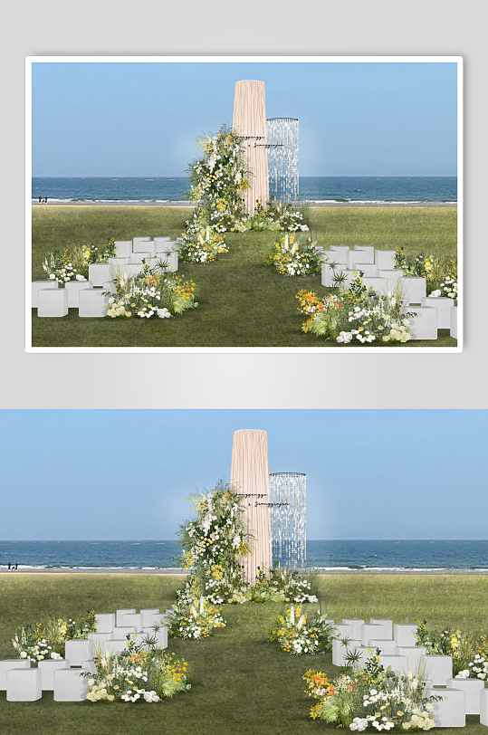 户外沙滩香槟色布幔婚礼效果图-众图网