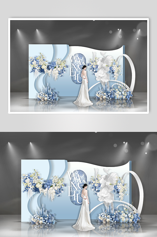 蓝色清新婚礼签到-众图网