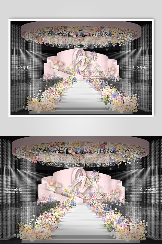 粉色弧形背景浪漫婚礼效果图-众图网