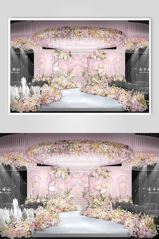 香槟粉色背景婚礼效果图-众图网