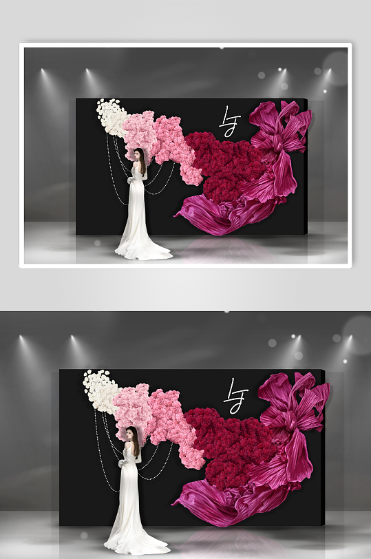 白粉色玫红花艺婚礼签到-众图网