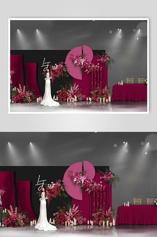 玫红色布幔婚礼签到布置-众图网