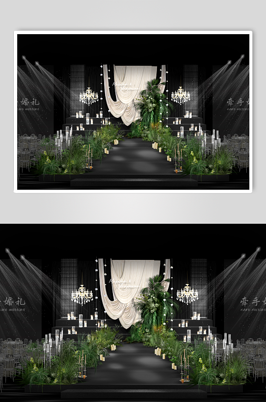 香槟色布幔简约婚礼效果图-众图网