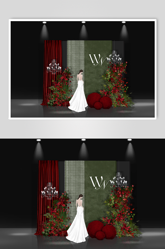 红绿色婚礼签到效果图-众图网