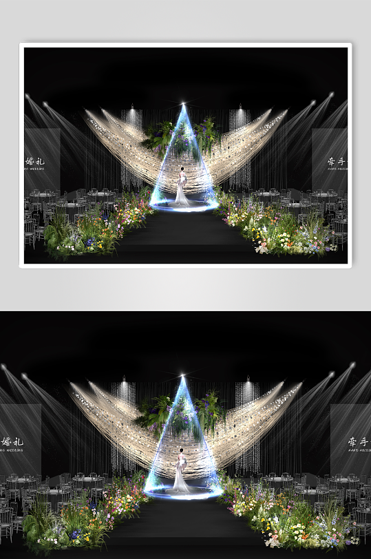 香槟色线帘婚礼效果图-众图网