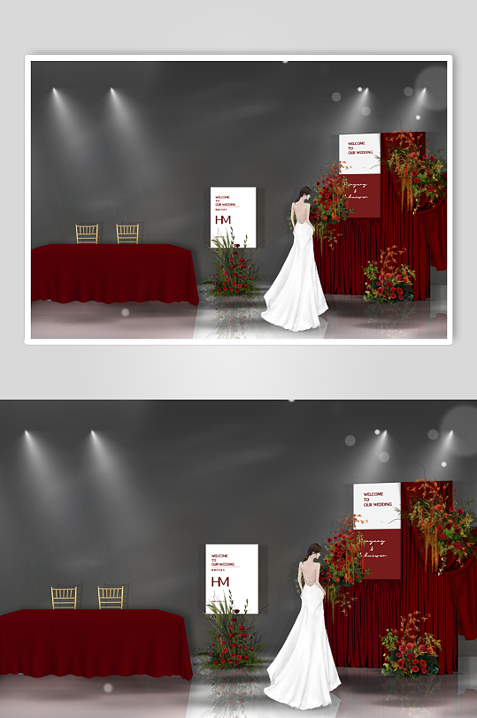 红色布幔婚礼签到效果图-众图网