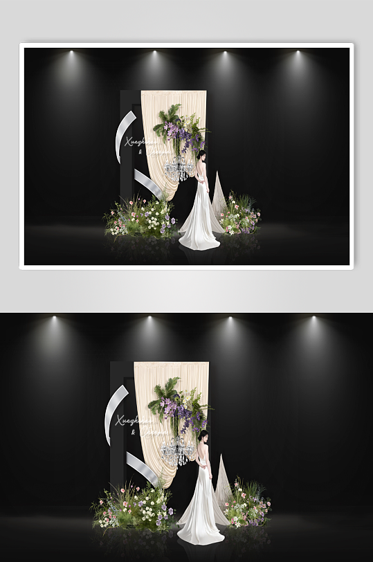 简约香槟色布幔婚礼签到布置-众图网