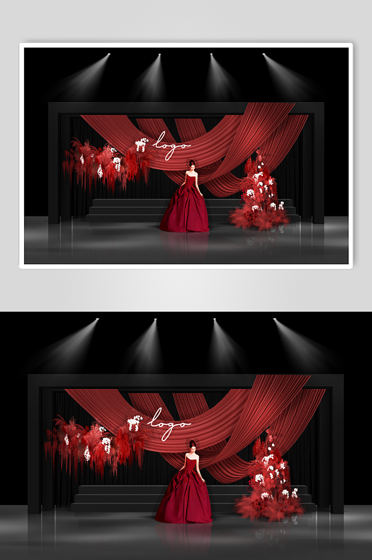 大气红色布幔婚礼签到布置-众图网