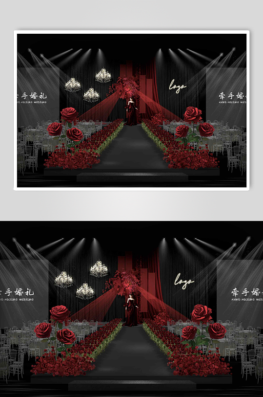红色小众布幔婚礼布置-众图网