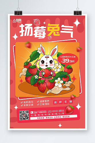 简洁大气兔年创意水果吉祥语海报
