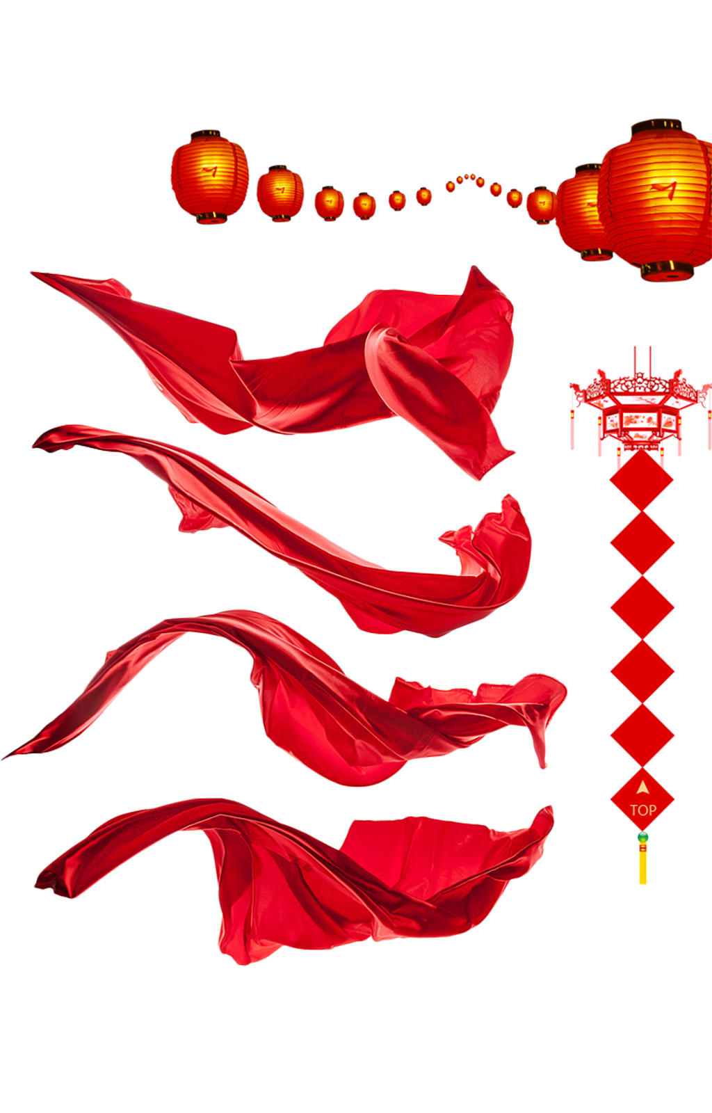 红色丝带丝绸漂浮素材