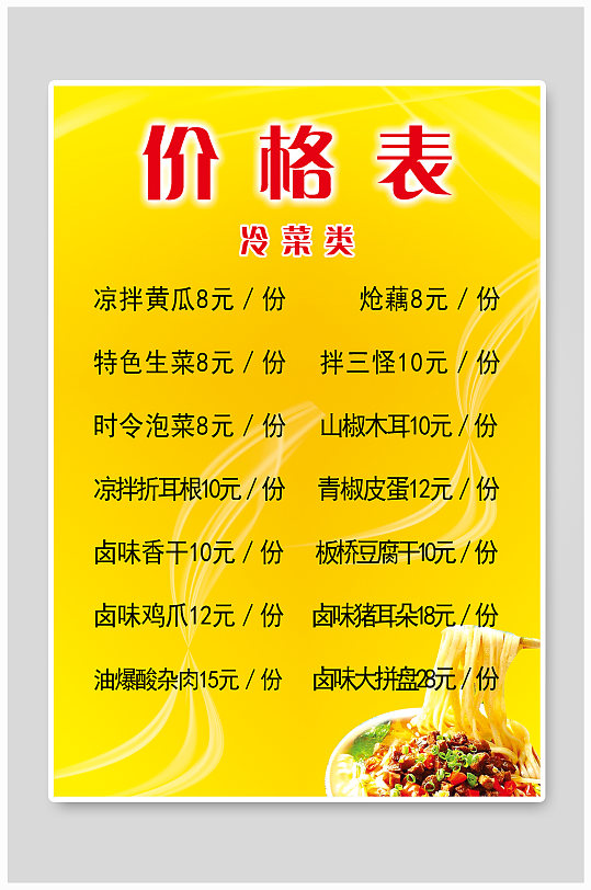 家常馆冷菜类价格表