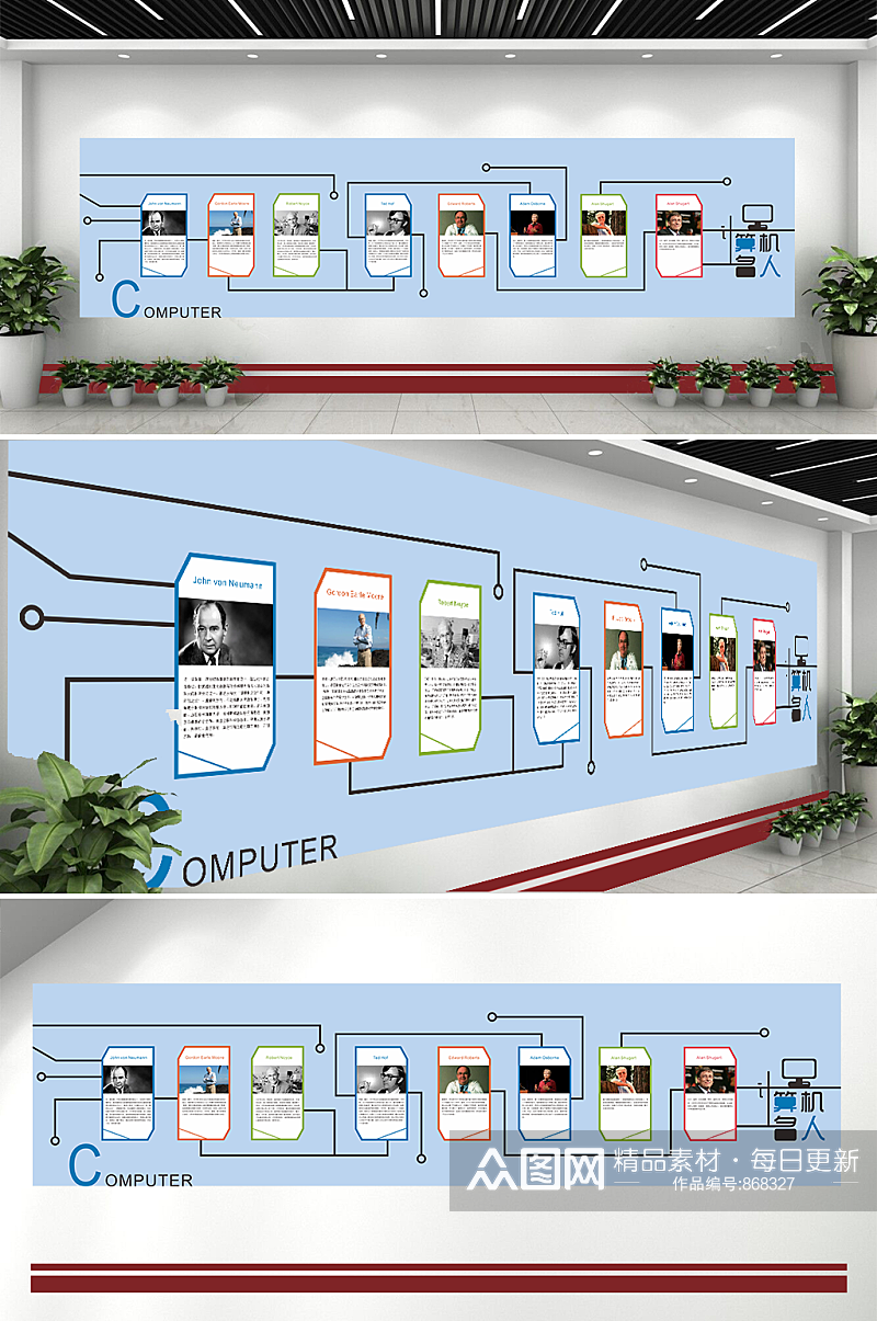 计算机微机室名人篇文化墙设计素材