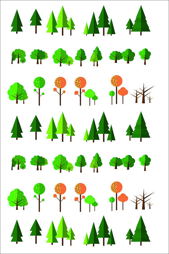 绿色蓝色清新矢量树木树丛元素