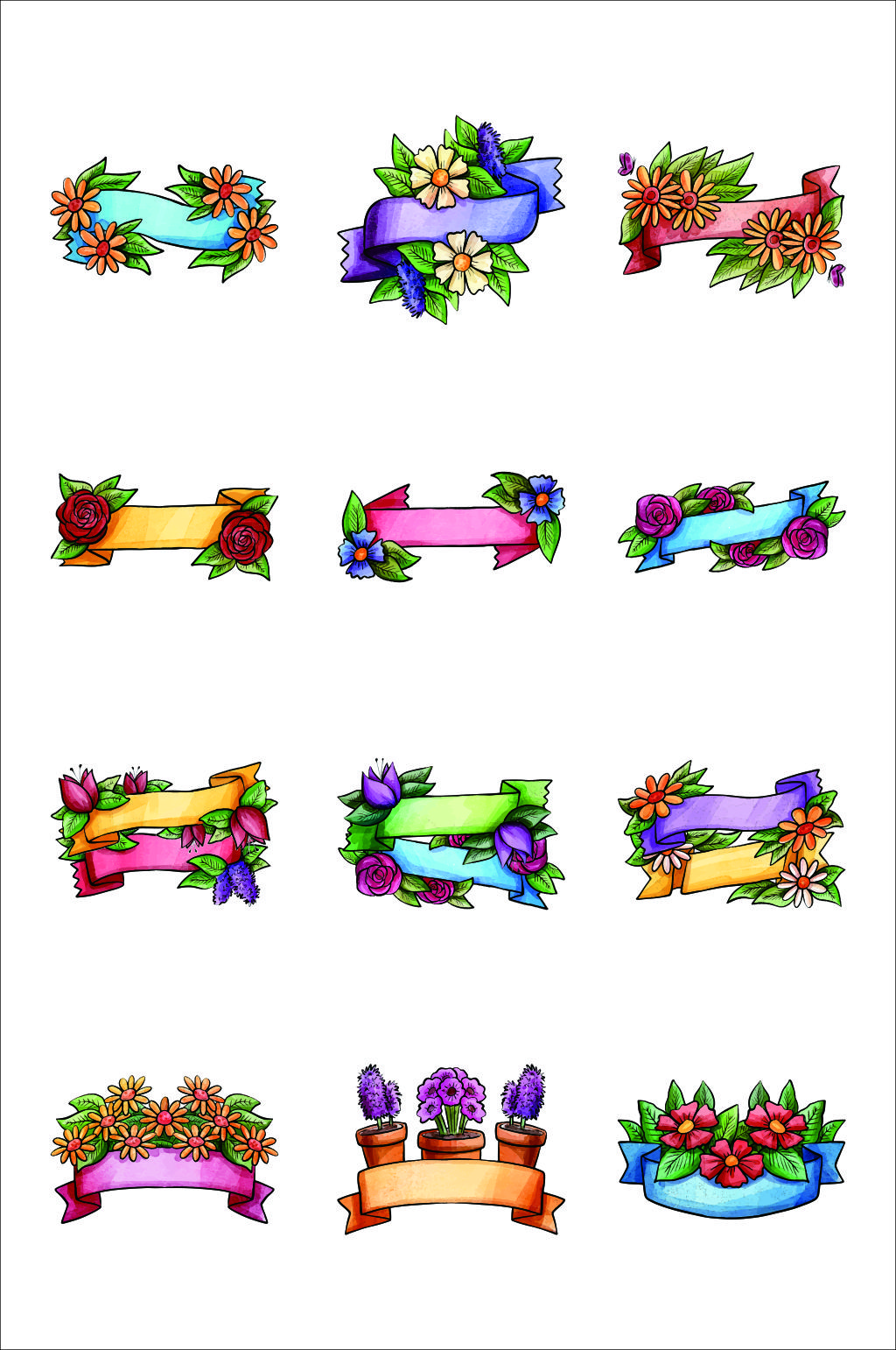 免扣元素春天主题花卉彩带的矢量素材素材