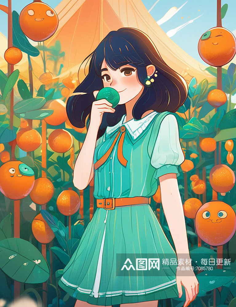 卡通插画小女孩出行游玩素材