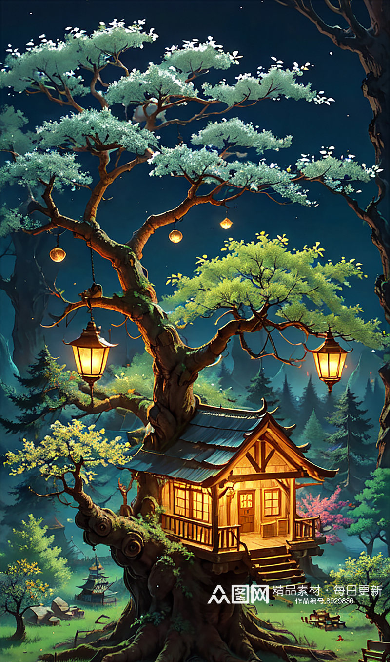 童话森林魔法建筑场景素材