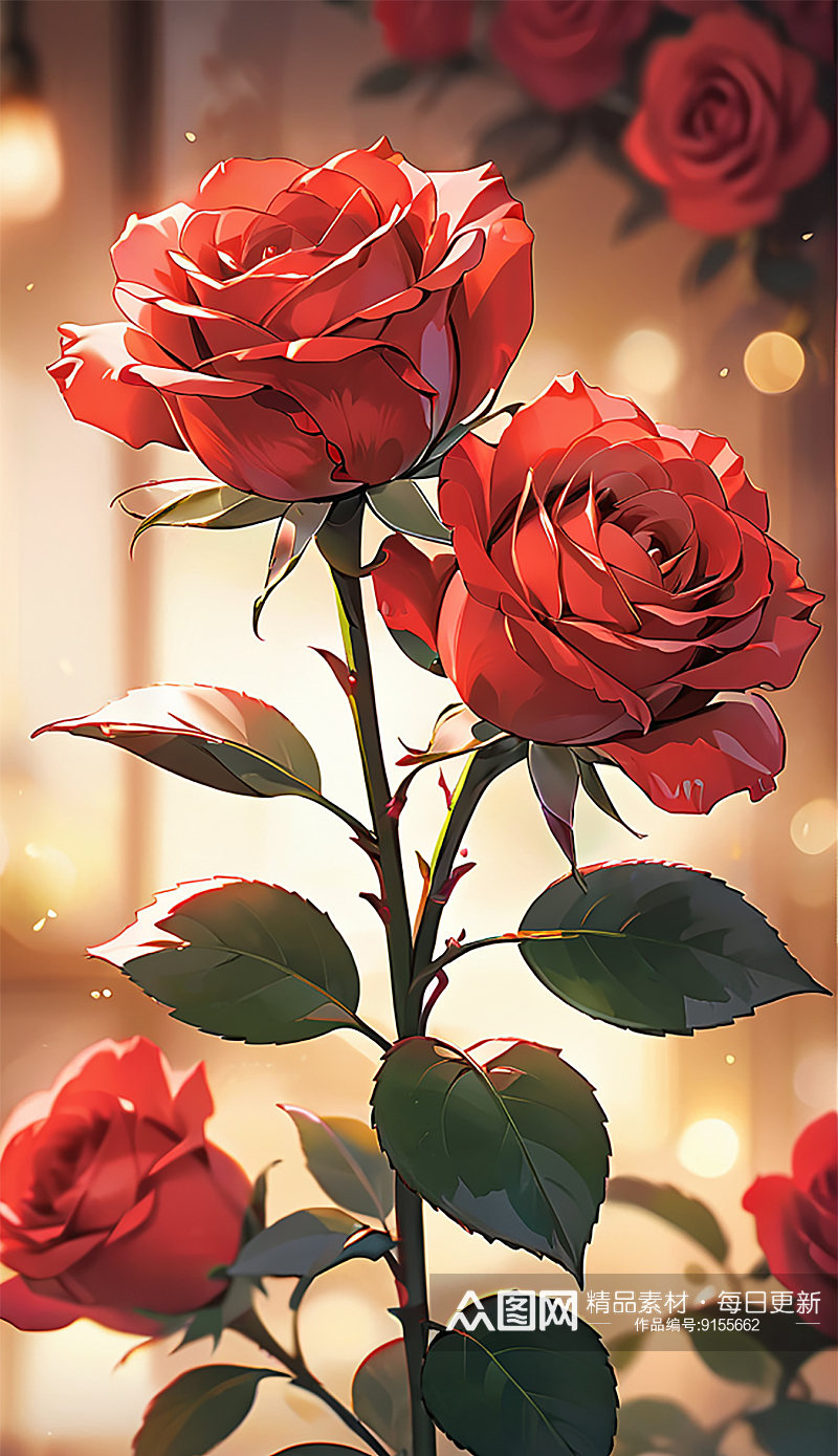 红色玫瑰手绘壁纸素材