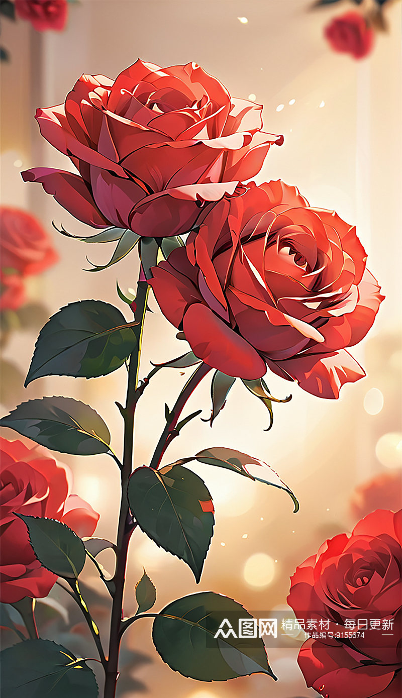 红色玫瑰手绘壁纸素材